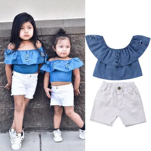 2018 новые летние синие джинсы без рукавов для маленьких девочек топы на бретелях