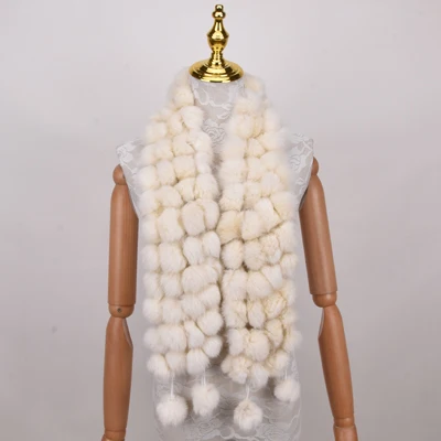 Женский шарф из натурального меха зимний кролика Рекс шарфы с шариками милый