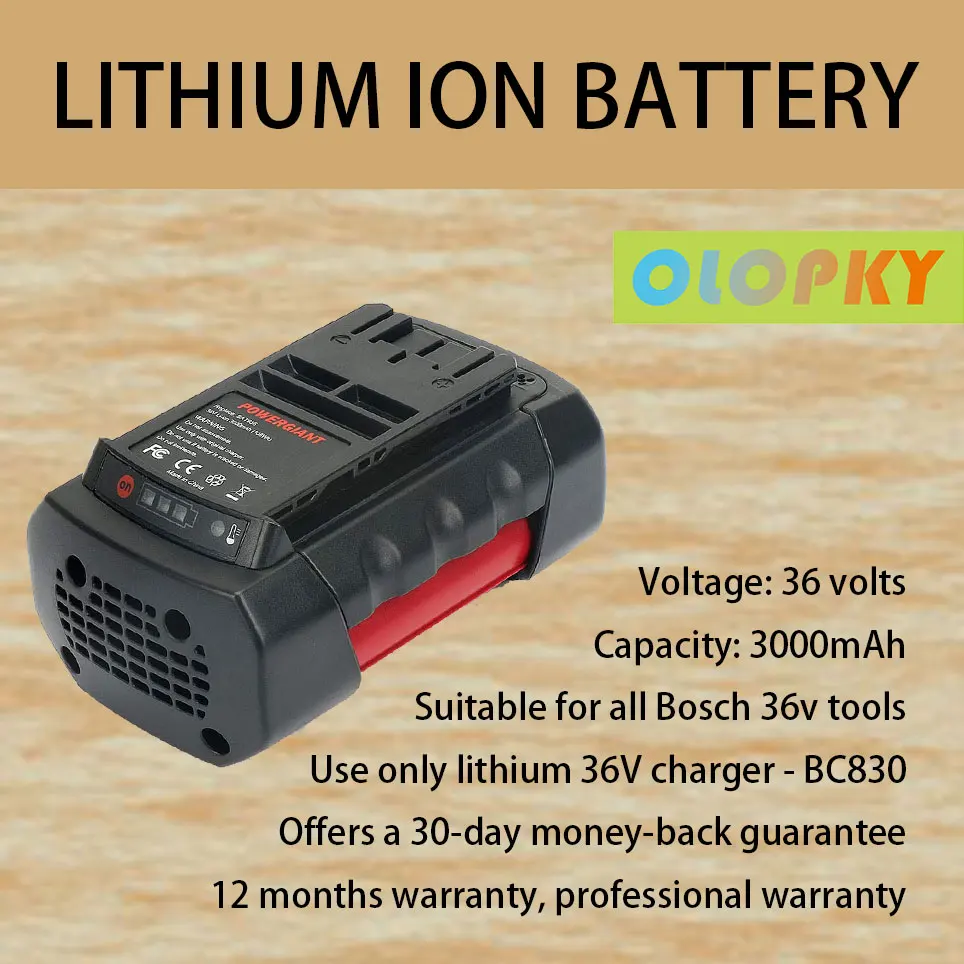 

36V 3.0Ah lithium ion replacement battery, suitable for Bosch Bosch BAT818 BAT836, 11536VSR 18636 38636-01 GBH GKS 36 V-Li