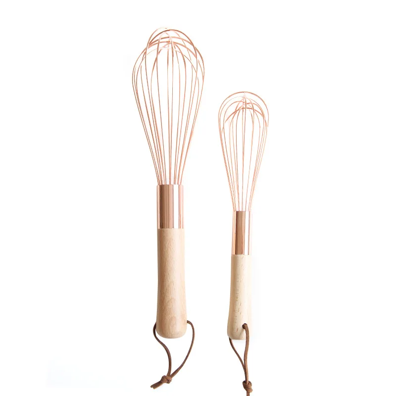 

Stainless Steel Whisk with Wooden Handle Rose Gold Kitchen Household Baking Tool Blender