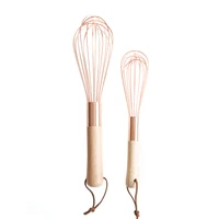 stainless steel whisk with wooden handle rose gold kitchen household baking tool blender
