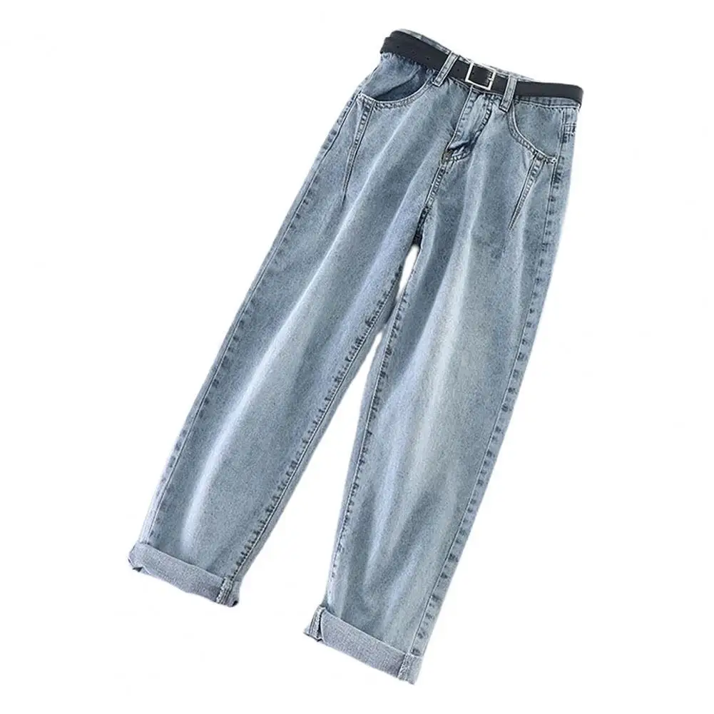 

Women Jeans Loose Colorfast Cotton High Waist Straight Pants Wide Leg Denim Solid Color Streetwear Female Trousers Harajuku
