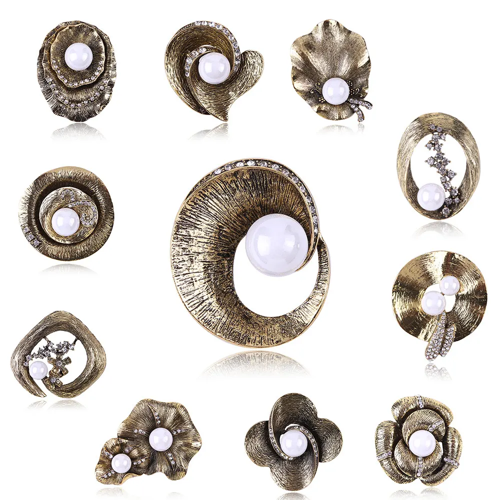 Винтажный металлический цветок брошь золотого и серебряного цвета с жемчугом