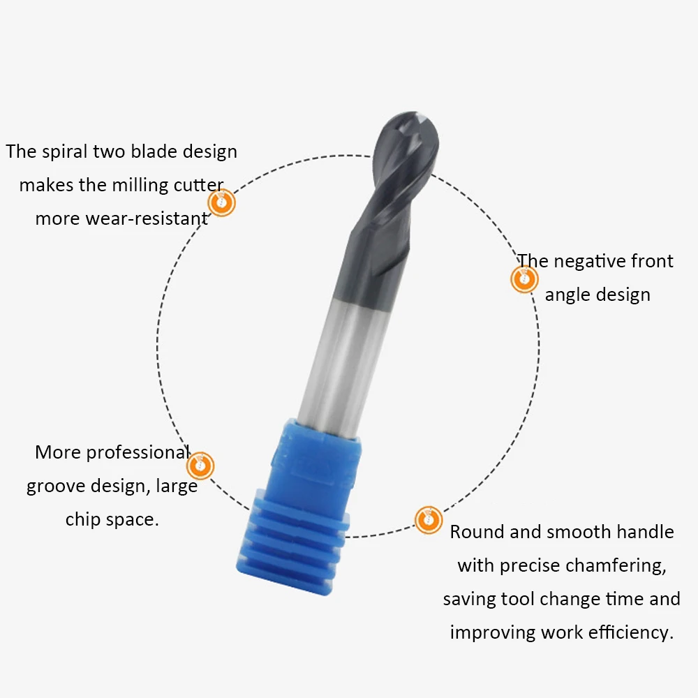 

New 6pcs 45 Degree Tungsten Steel Milling Cutter Two Blades Ball Nose End Mill Tools Kit Solid Carbide Milling Cutter