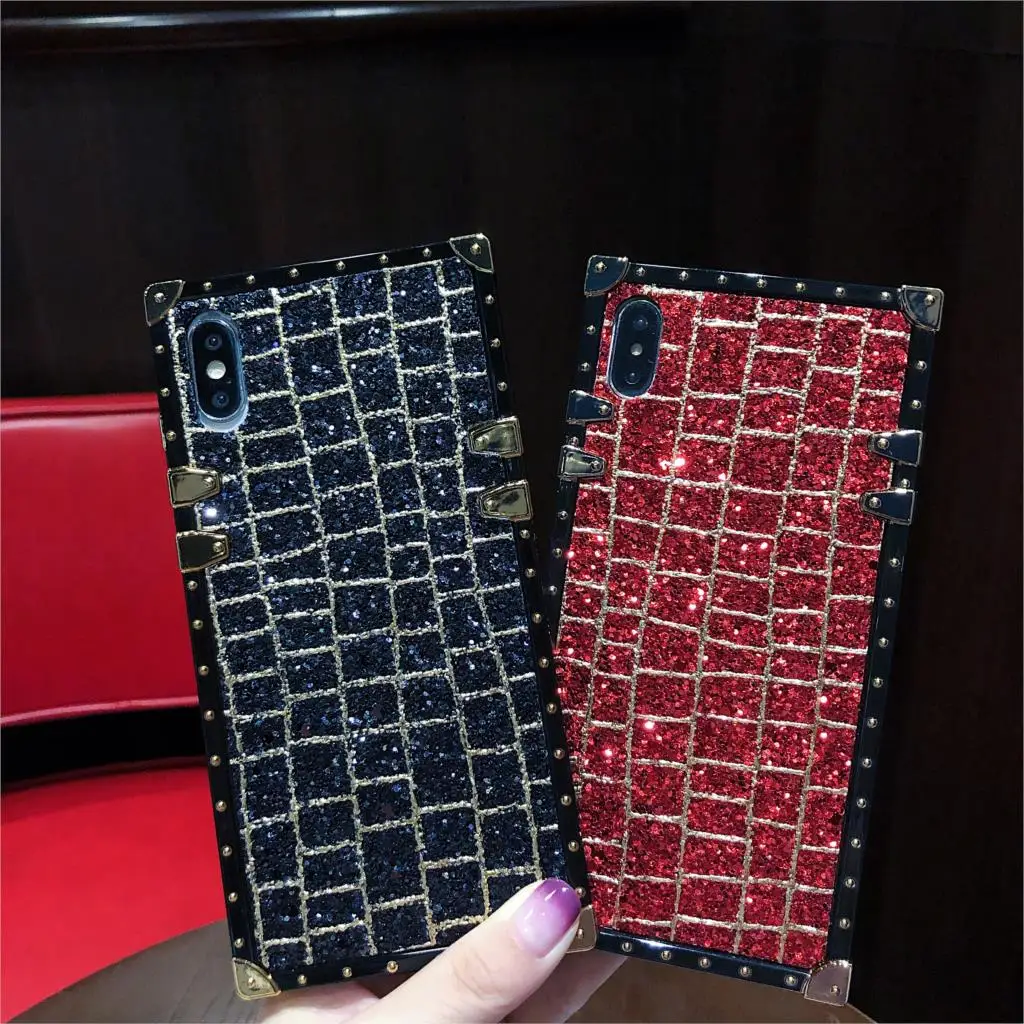 Квадратный Блестящий 3D чехол с кольцом подставкой и бриллиантами для Samsung Note10 Plus 9