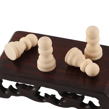 9Pcs/set Wooden Dolls Wood Color Chess Wooden Chess Pieces Children's Educational Board Game 5
