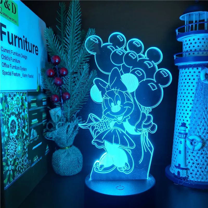 Акриловый светодиодный ночсветильник с мультяшными героями Диснея 3D лампа Минни