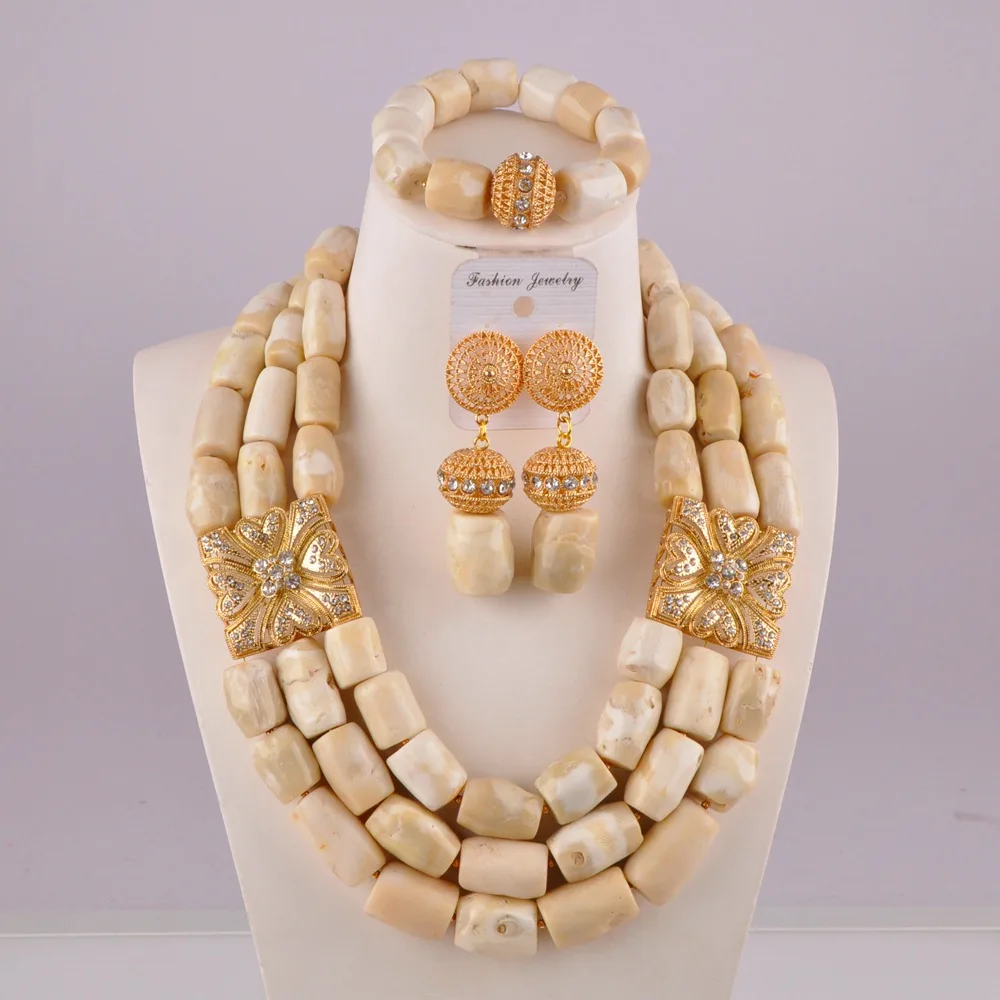 

nice-looking nigerian wedding african beads white coral necklace jewelry set C21-21-03
