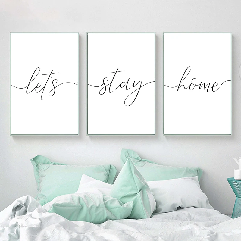 

Minimalist Let's Stay Home Black and White Canvas Painting Scandinavian Poster Print Wall Art Pictures for Kids Room Home Decor