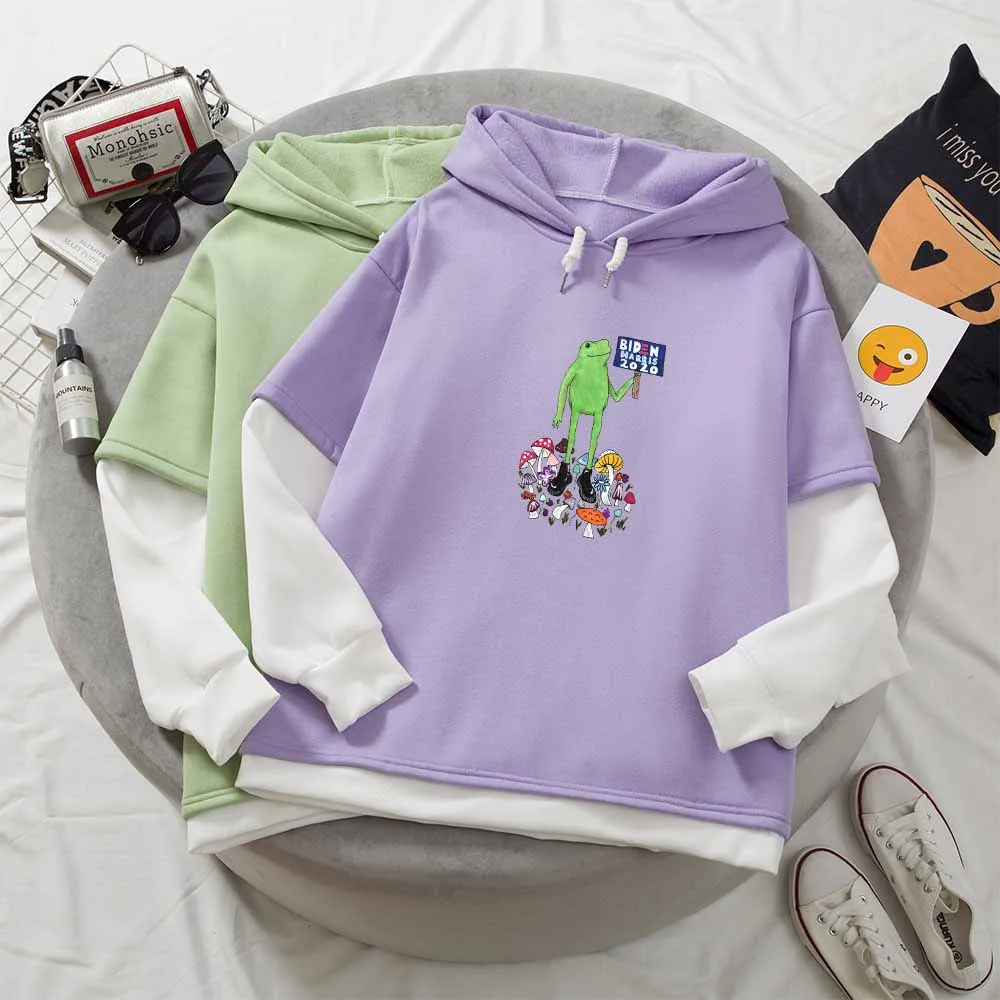 

Frog Hoodie Oversized Sweatshirt Cartoon Letter Print Long Sleeve Hoodies Women Harajuku Warm Pullover Kawaii Cute Clothes