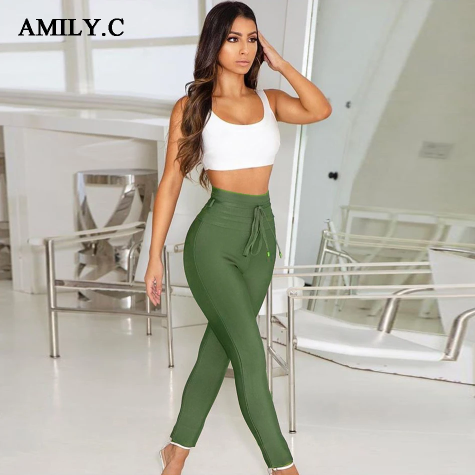 Amily.c Женская Высокая талия женские бандажные Дамские Брюки Леггинсы 2021 новый