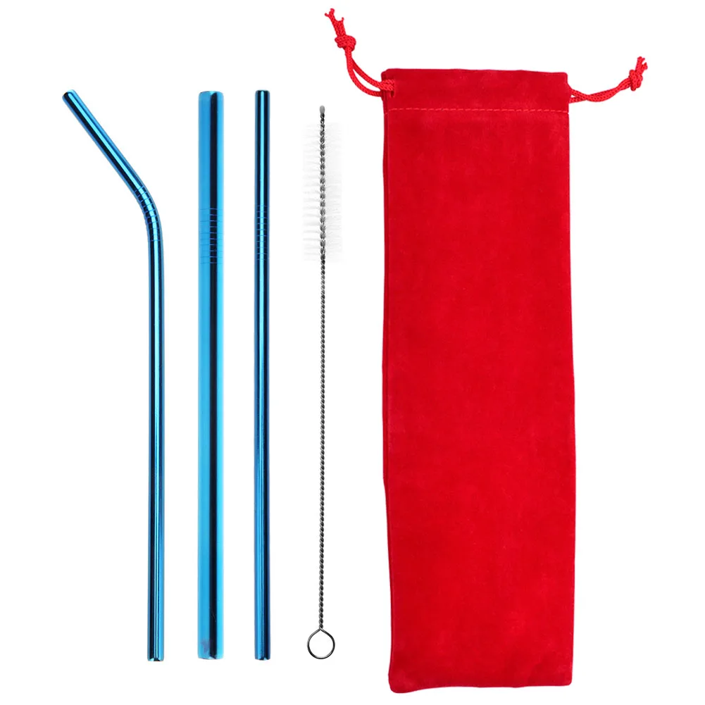 5pcs Blue 8 шт./лот многоразовая Питьевая металлическая соломинка из нержавеющей стали с 3 чистящими щетками для дома вечерние аксессуары для барной посуды - Цвет: 5pcs Blue