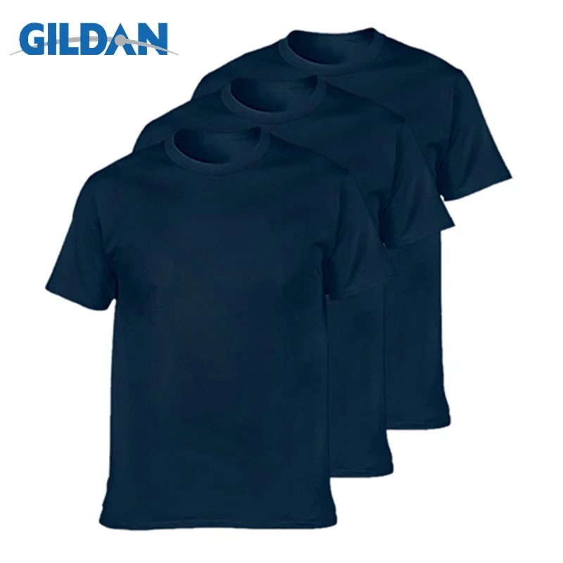 3pcs o neck navyblue 3 шт./партия, Футболка GILDAN, мужская летняя футболка с короткими рукавами и круглым вырезом, Мужская футболка из хлопка, топы, Мужская брендовая футболка, плюс размер, XS-3XL - Цвет: 3pcs o neck navyblue