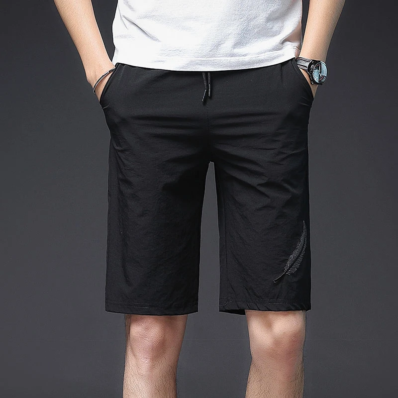 Casual Shorts Man Beach Bermuda Masculina Sport Running Hombre With Size Pocket Embroidery Leaves Sportwear Elastic Waist | Мужская