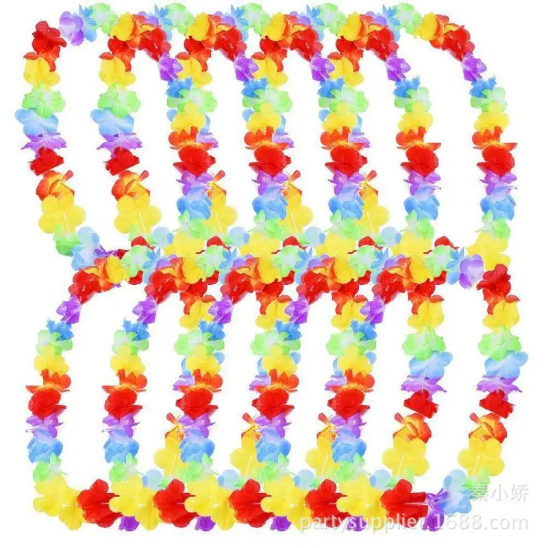 1pc Гавайская гирлянда Leis, искусственное ожерелье, Гавайские цветы, вечерние принадлежности, пляжный веселый венок, сделай сам, рождественский подарок, свадебные украшения - Цвет: 1pc