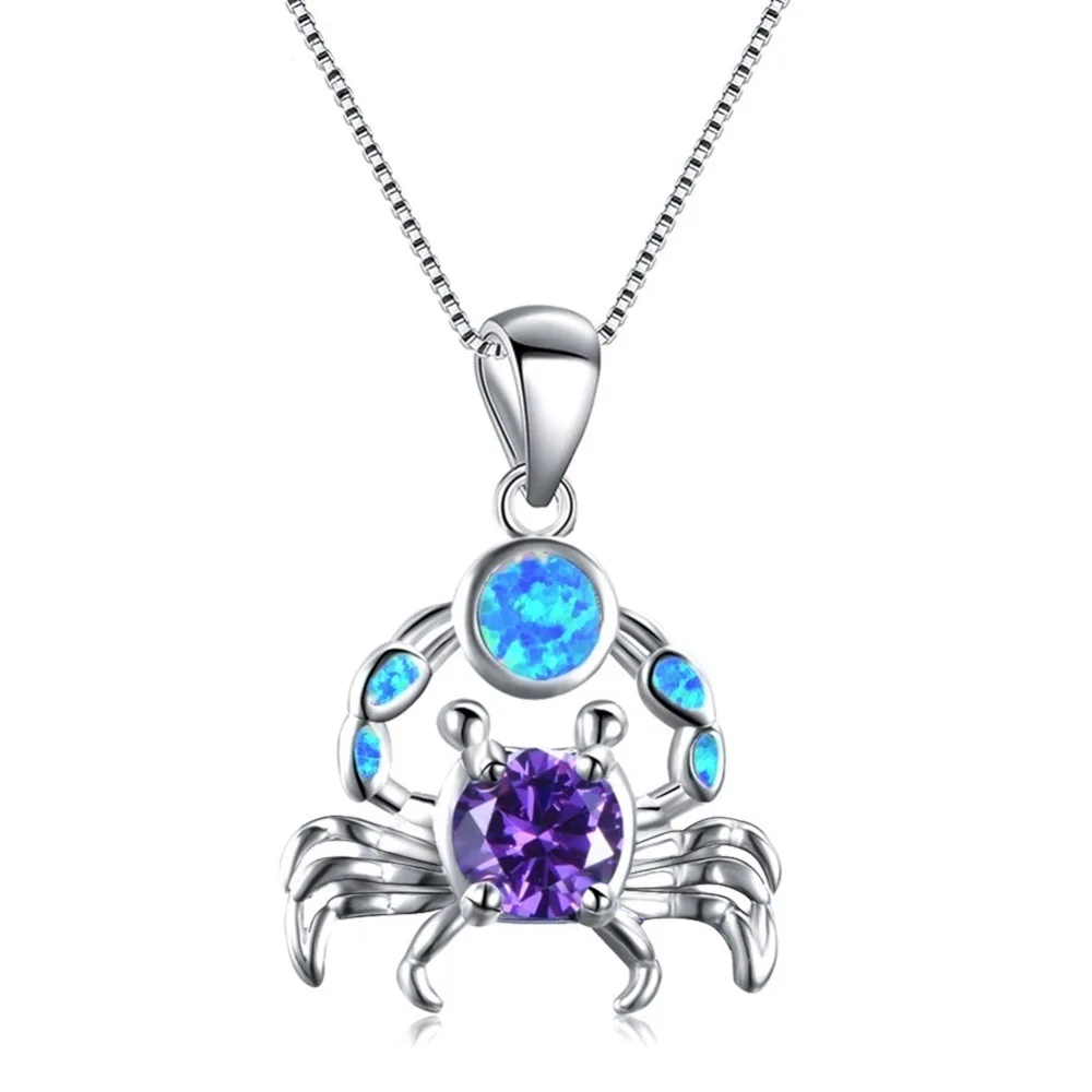 

Женское ожерелье с подвеской в этническом богемном стиле, ожерелье с кулоном в виде краба из фиолетового круглого кристалла и голубого опал...