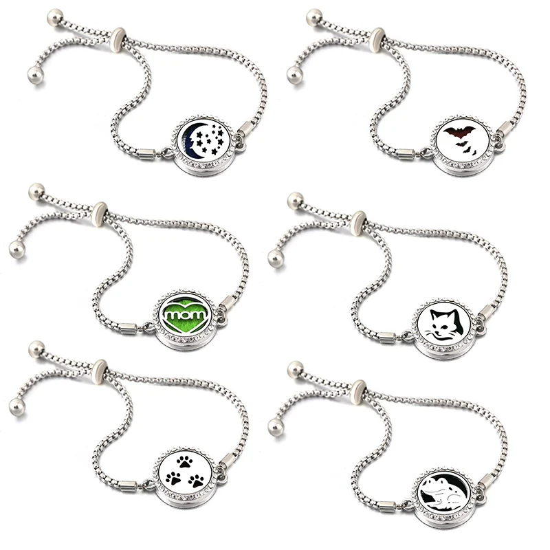 

New Animal Palm Print Zircon Bangle Stainless Steel Essential Oil Diffusing Perfume Locket Adjustable Cross Chain Aroma Bracelet