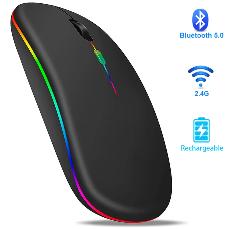 

Беспроводная Bluetooth-мышь RGB для компьютера, бесшумная USB-мышь, эргономичная перезаряжаемая мышь светодиодный светодиодная подсветка, для вид...