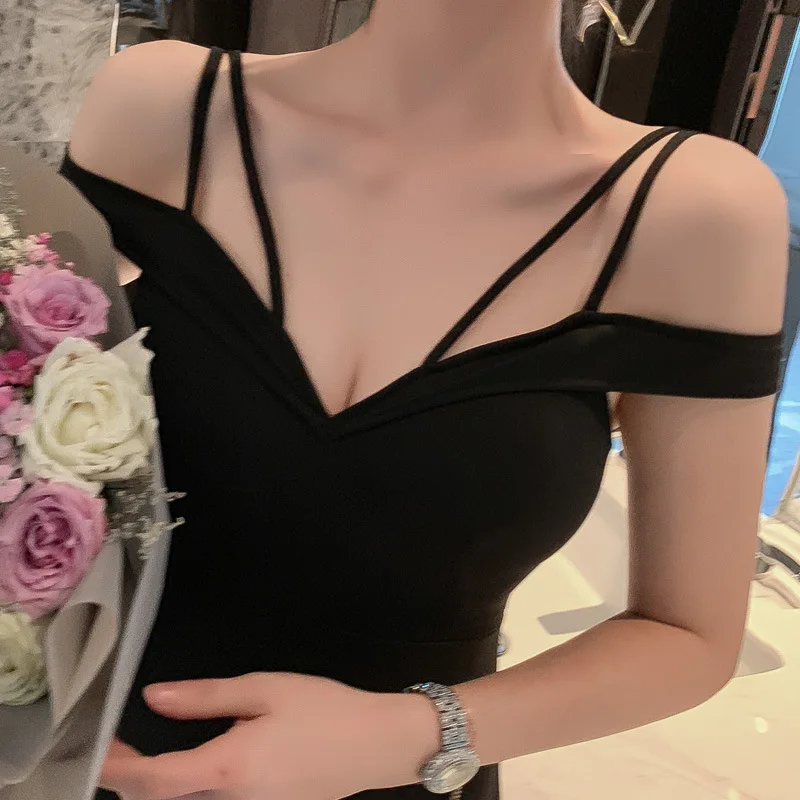 Летнее соблазнительное платье Новое поступление 2020 однотонные черные длинные