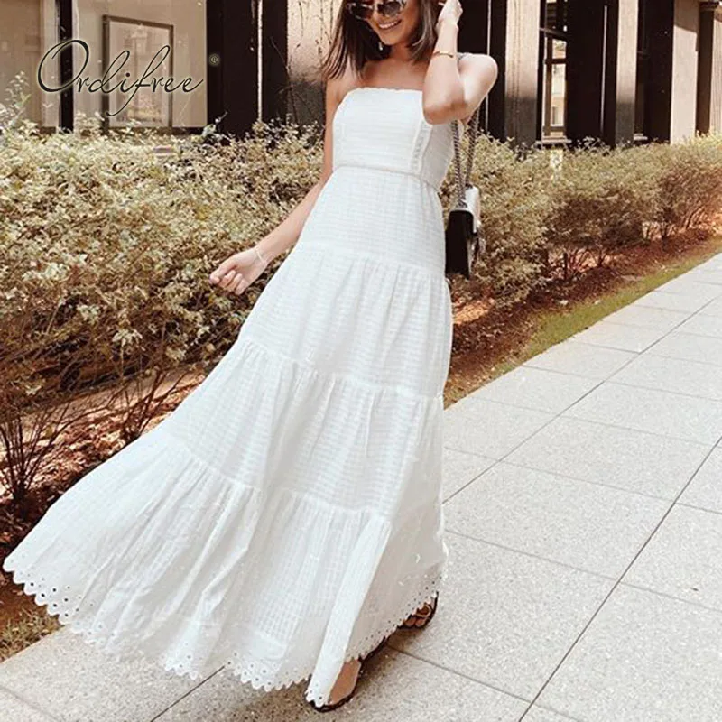 Женское платье с открытыми плечами Ordifree длинное пляжное без рукавов