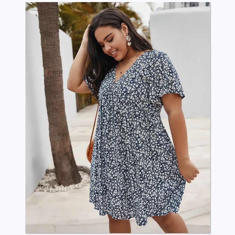 

Summer new fashion large women's floral print loose dress skirt