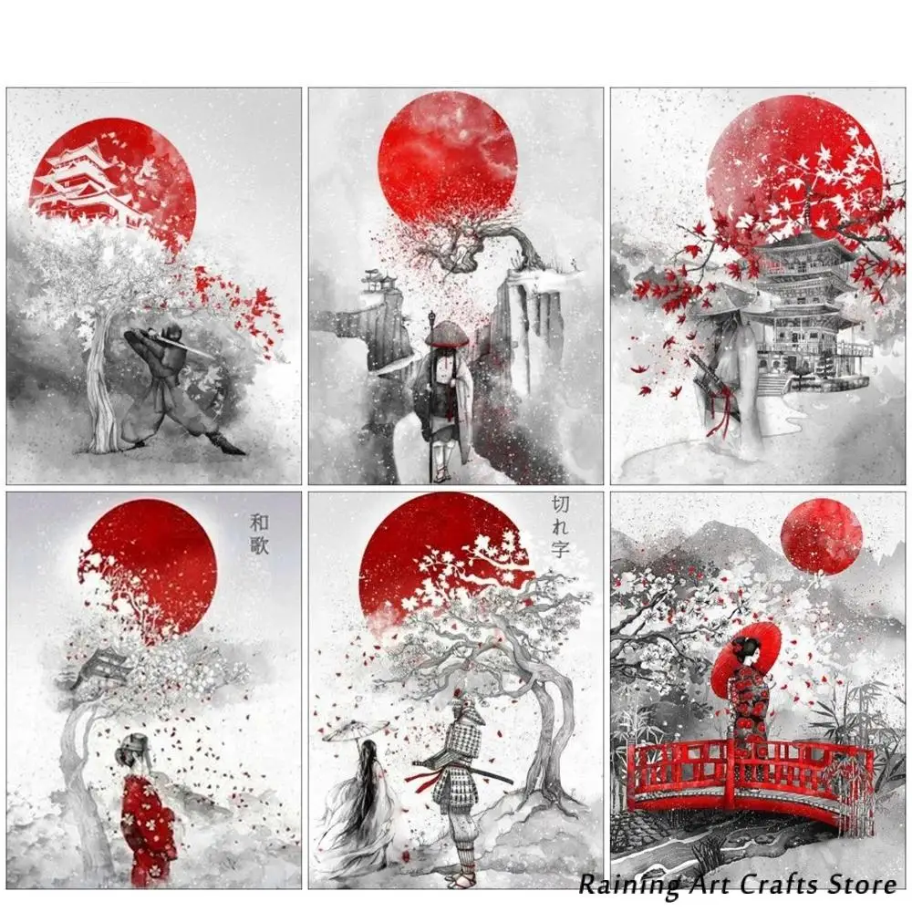 

Sale 5D Diy Diamond Painting Japanese Landscape Embroidery Full Round Square Drill Cross Stitch Kits Mosaic Pictures Home Decor