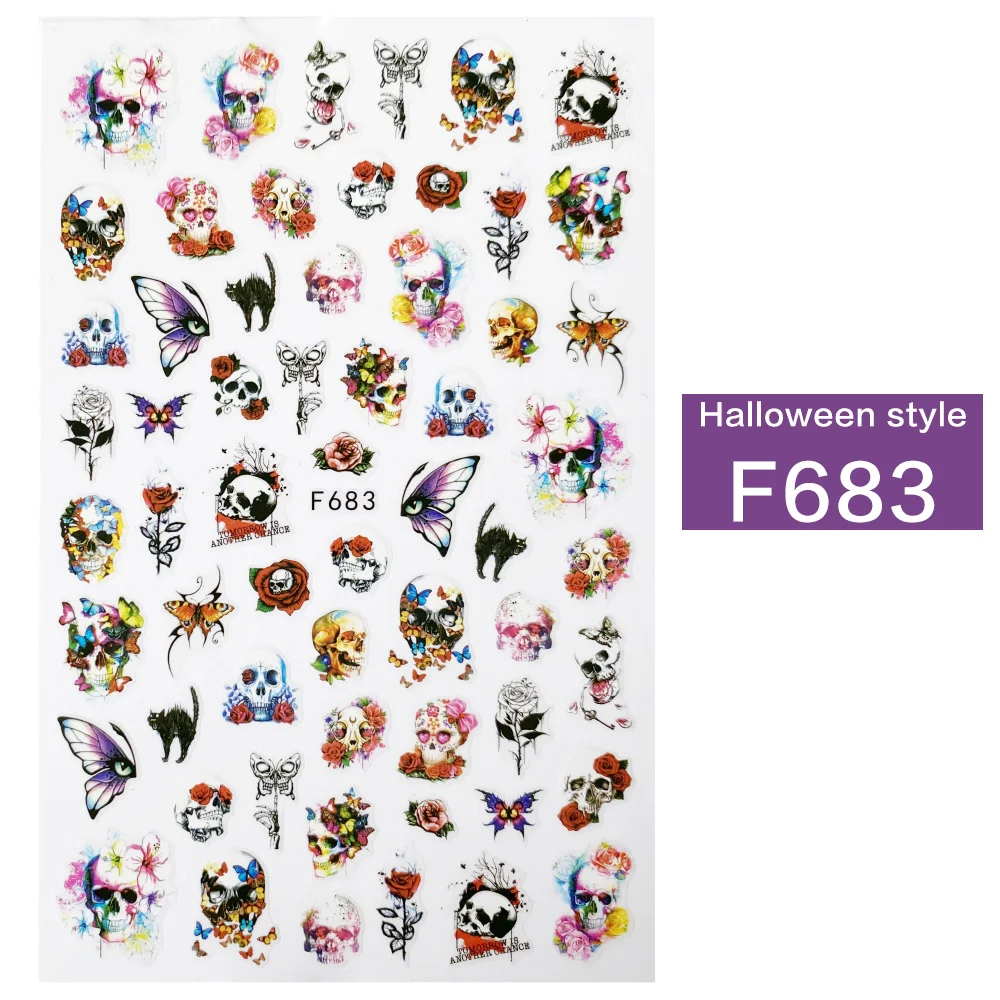 1pcs Winter style 3d nail sticker Halloween Pumpkin/ghost/skeleton/bat Skull Bone Pattern Slider Tattoo for DIY Decoration | Красота и