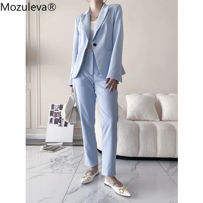 

Mozuleva Office Ladies Blazer Suit Fashion Women's Pant Suit Simple Solid Color Suit Long Sleeve Blazer + Trousers 2 Piece Set