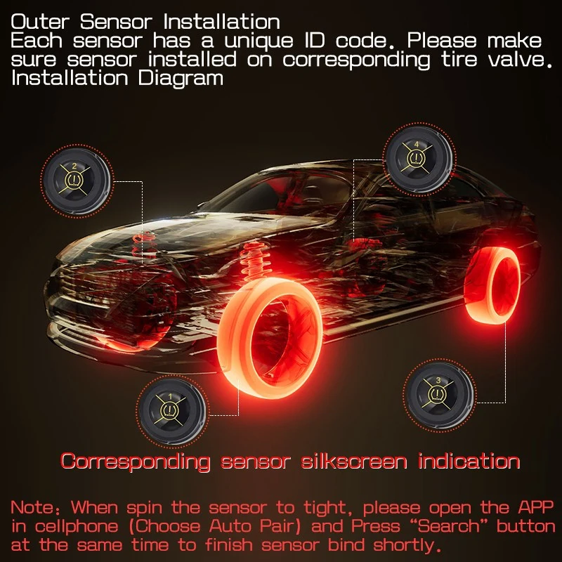 Bluetooth 5 0 автомобильная система контроля давления в шинах с датчиком Android/IOS |