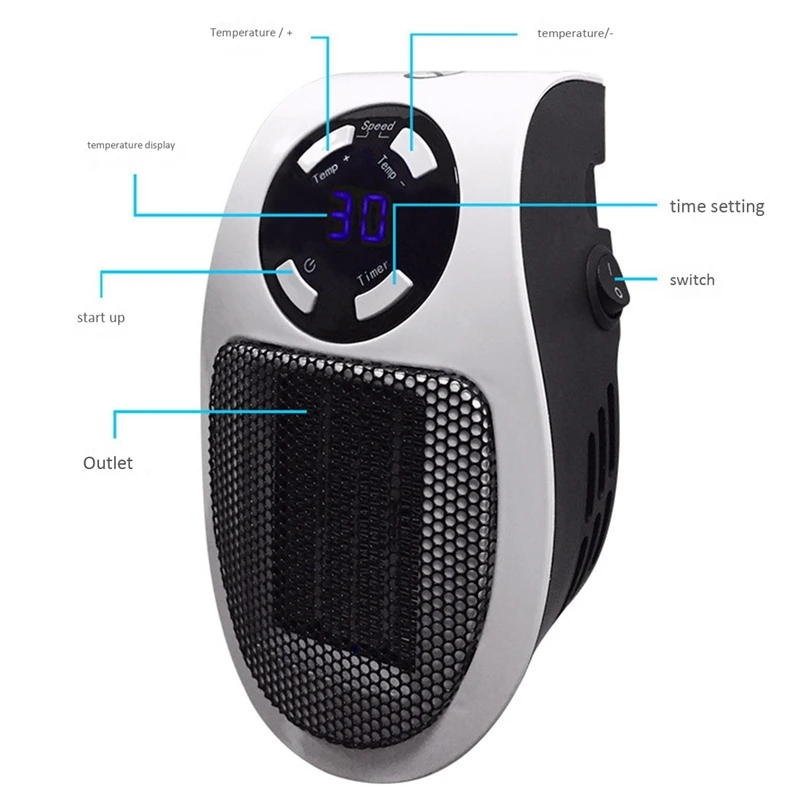 

500W Space Heater, Wall-Outlet Plug-in Heater Mini Heater with Adjustable Thermostat & Timer for Office,Room