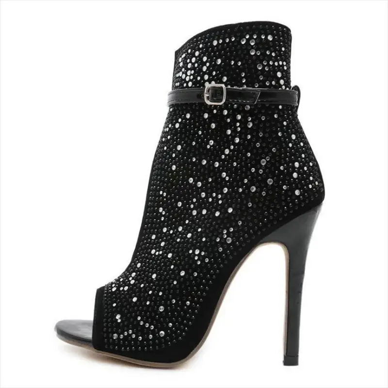 

2021 summer large new women's sandals fish mouth water drill thin super high heels large summer boots