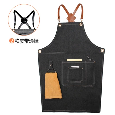 

Barista tea shop denim work apron custom logo printing restaurant kitchen Korean fashion work clothes