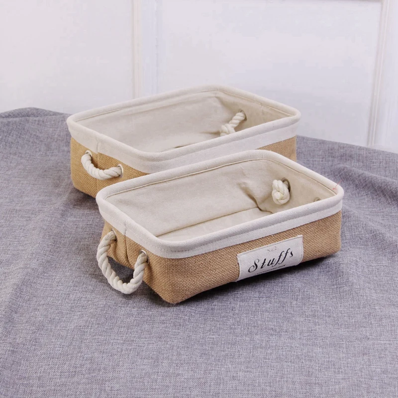

2PCS Printing Cotton Belt Handle Desktop Debris Storage Baskets, Small Cabinets Clothing Fabric Storage Basket