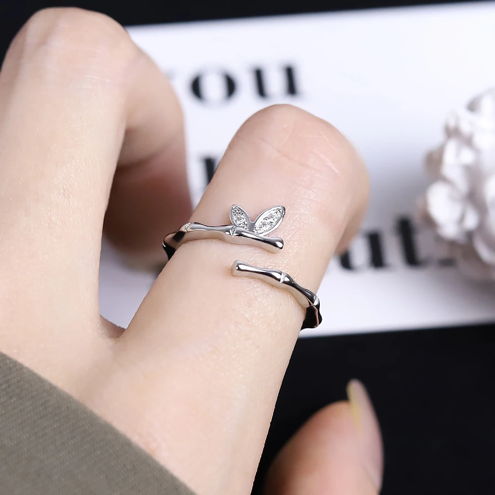 

2021 New Bamboo Shape Metal Open Rings for Woman Fashion Korean Jewelry Minimalist Party Girl's Unusual Bamboo Leaf Ring Sale