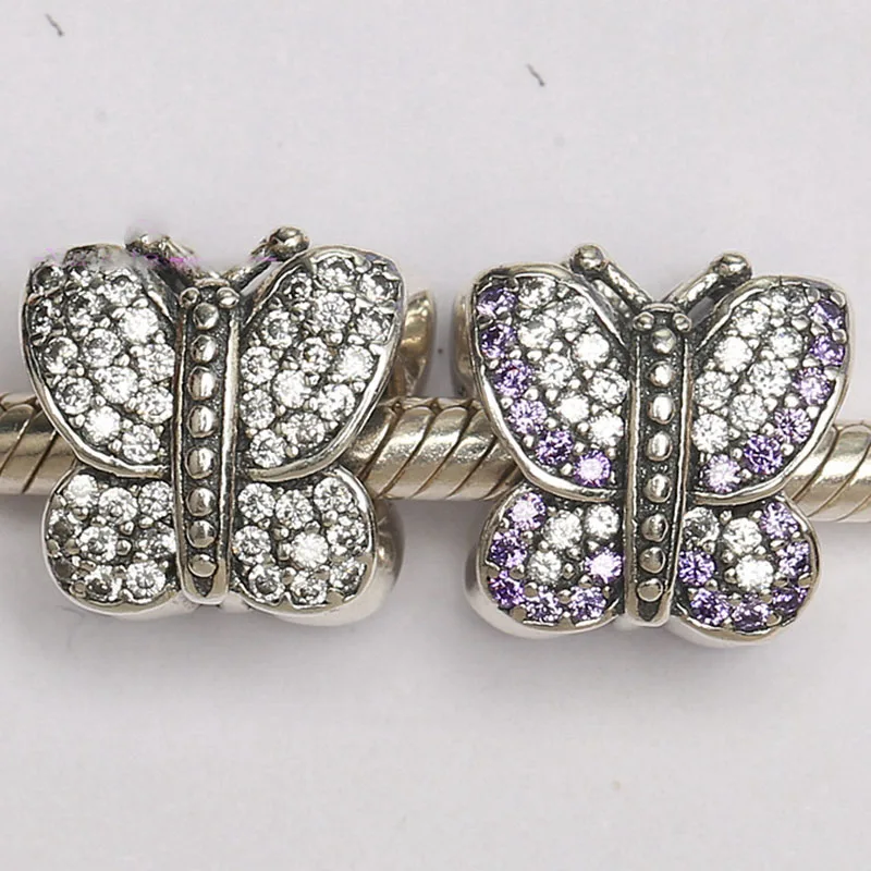 

Original 925 Sterling Silver Bead Creative Three Color Butterfly Beads Fit Pandora Women Bracelet & Necklace Diy Jewelry