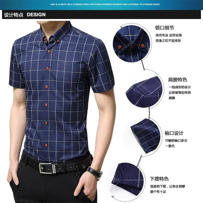 2019 мужская клетчатая рубашка Повседневная Деловая тонкая Baju белая синяя с