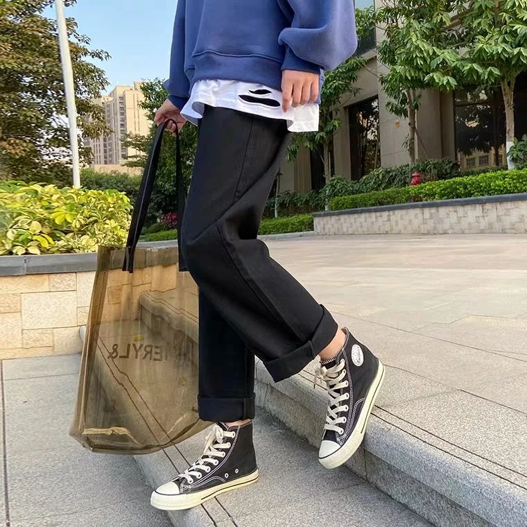 

Straight jeans women's loose spring and autumn new high waist show thin long trousers sagged broad leggings