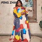 Пинг Чжао для женщин; большие размеры платье из набивной ткани с открытыми плечами с длинными рукавами свободные платья-Макси качается Длинные платья пикантные модные летние 2021