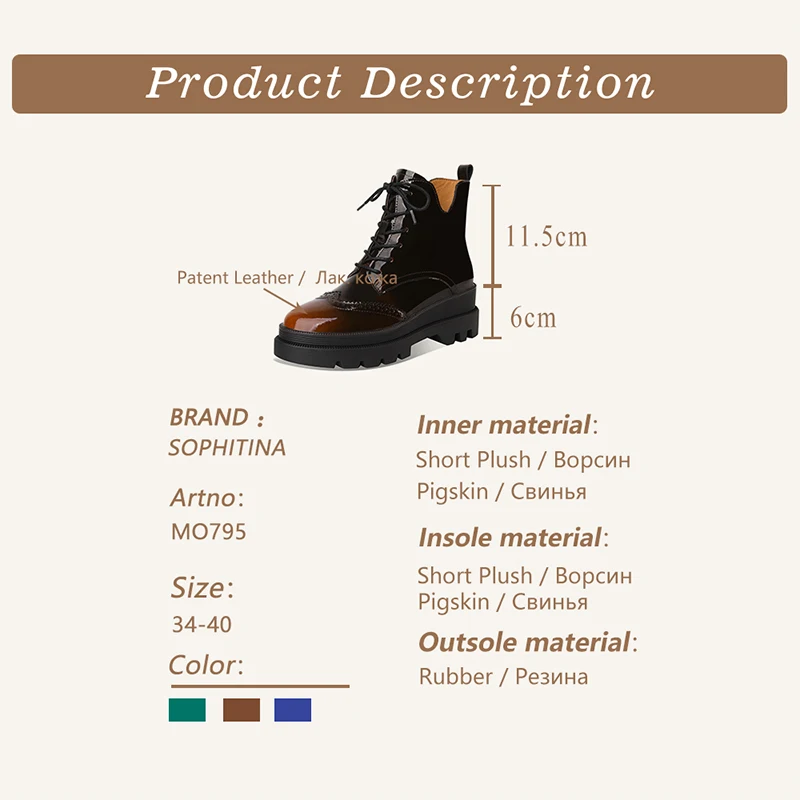 

SOPHITINA Platform Shoes Women Gradient Color Patent Leather Cross-Tied Boots Round Toe Mid Heel Casual Women Ankle Boots MO795