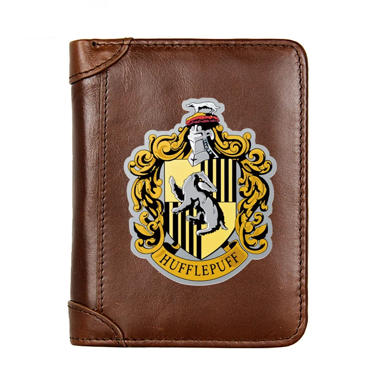 

New Arrivals Hufflepuff School Badge Male Genuine Leather Wallets Men Wallet Credit Business Card Holders Purses Women Money Bag