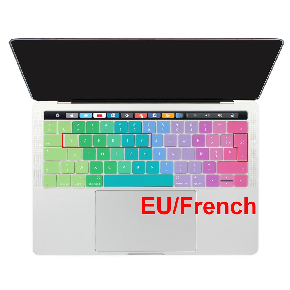 Для Macbook Pro 13 15 клавиатура с сенсорной панелью, наклейка, Европейский русский, испанский, французский, английский, градиентный цвет - Цвет: EU French Rainbow