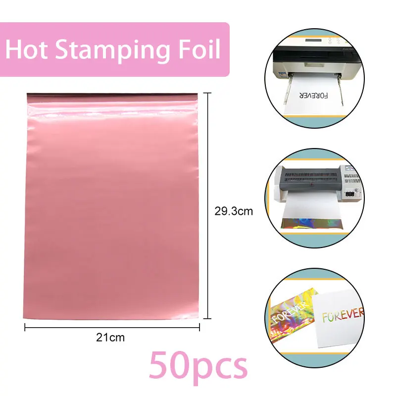 50PCS DIY A4 Size Hot stamping foil Pink Paper Workhand Art Crafts Scrapbook Christmas Gift Laminator Laminating Heat Transfer