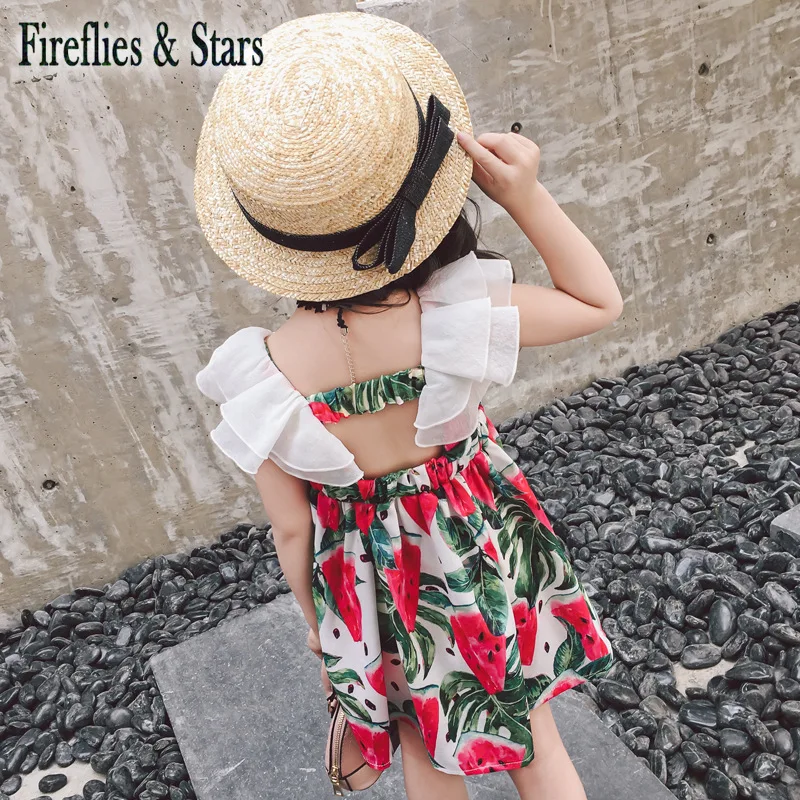 Summer girls chiffon Dress baby dress kids vintage Vestidos Children brand Clothes watermelon print flying sleeve 2 to 7 yrs | Детская