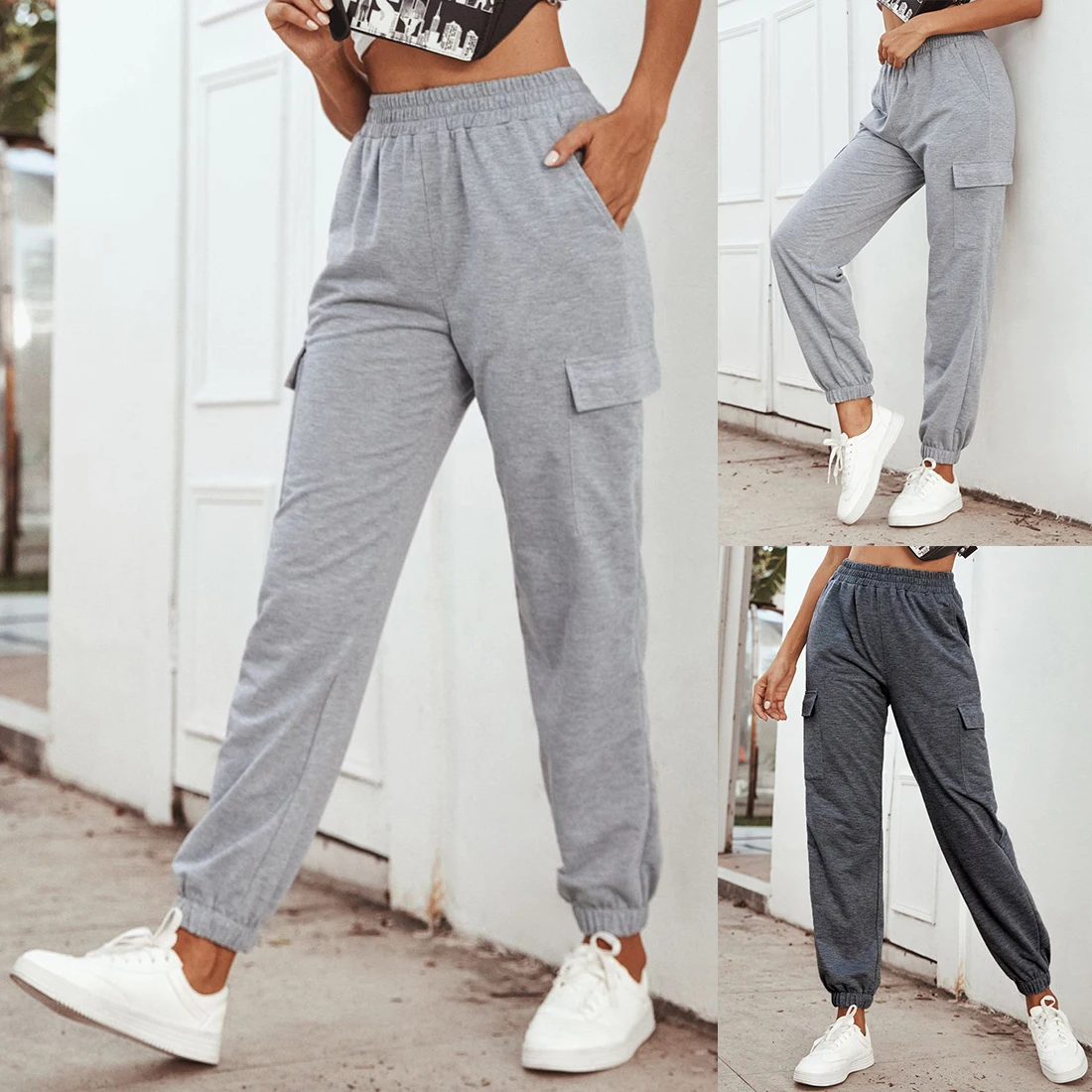 Повседневные женские свободные брюки 2020 спортивные с широкими штанинами высокой