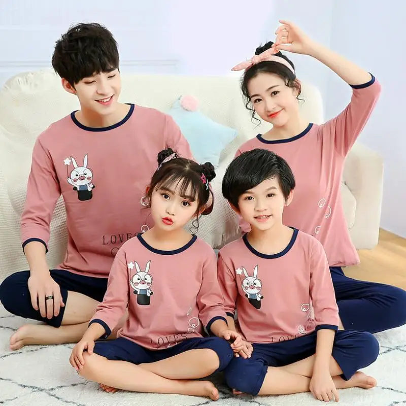 Conjuntos de pijamas de algod&oacute;n a juego para madre e hijo, ropa de dormir de verano para casa familiar-1