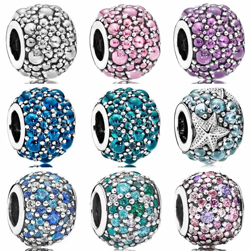 

Shimmering Droplet Oceanic Starfish Multicolor Mosaic Ball Charm 925 Sterling Silver Beads Fit pandora Bracelet DIY Jewelry