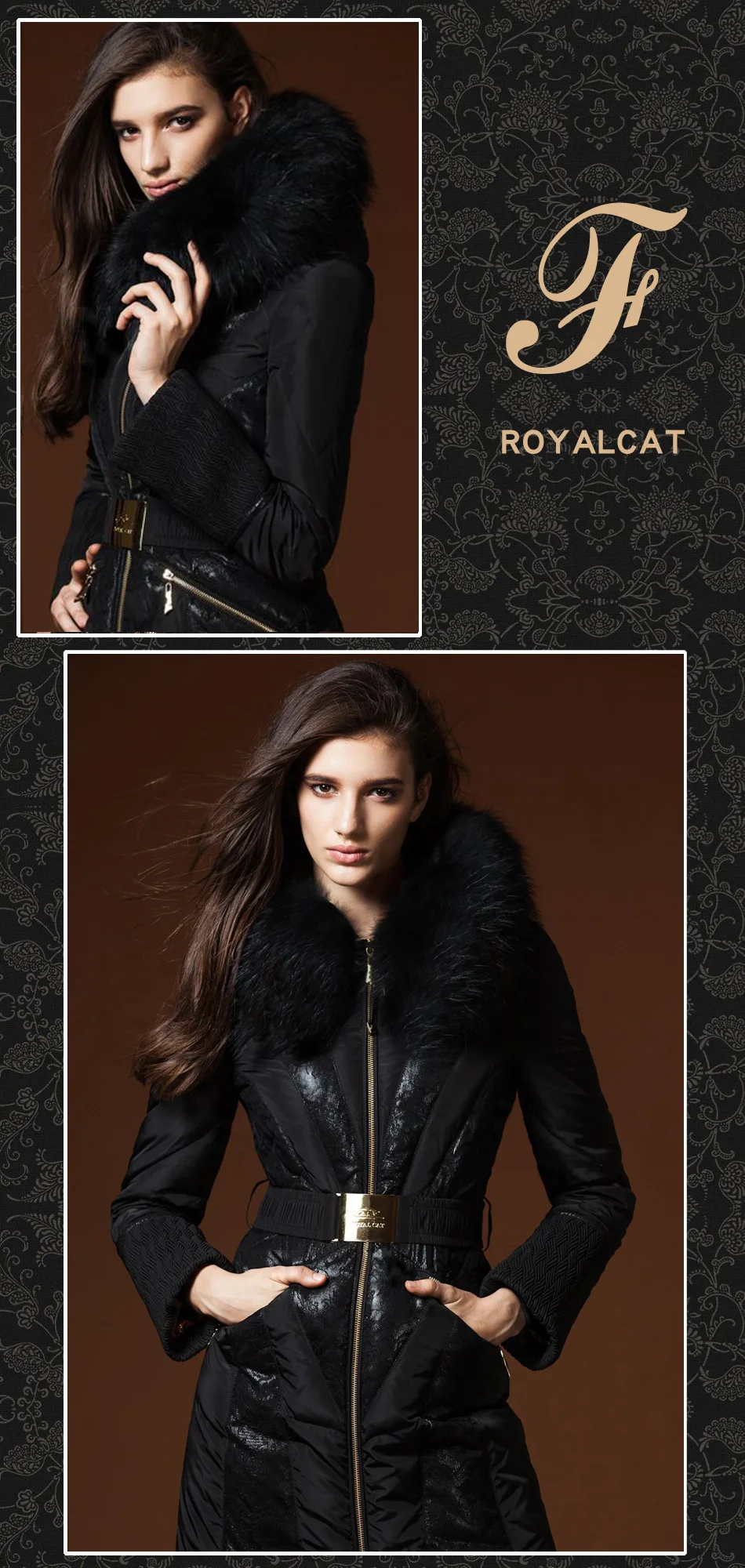 Royalcat зимняя куртка, женские пуховики, пуховое пальто, верхняя одежда, тканевый пуховик, роскошный большой мех, с капюшоном, пуховики, кружевные пуховики