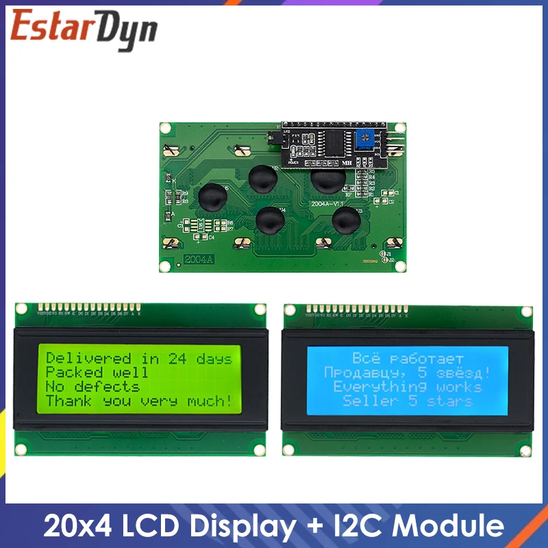 Tela azul/verde de adaptador de interface serial para arduino, 10 peças lcd2004 + i2c 2004 20x4 2004a módulo adaptador de interface serial hd44780 personagem lcd/w iic/i2c