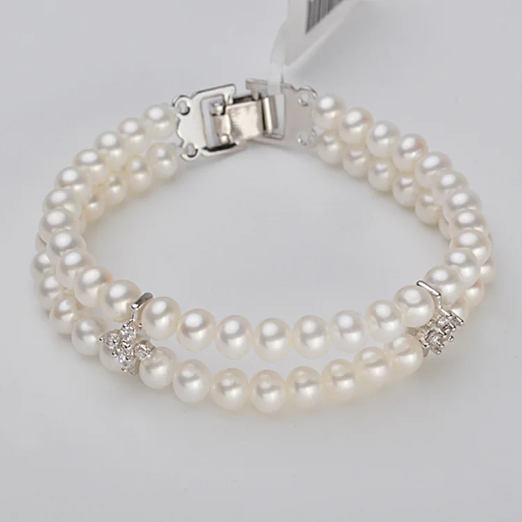 

Браслет из натурального пресноводного жемчуга, 2 ряда, 6-7 мм