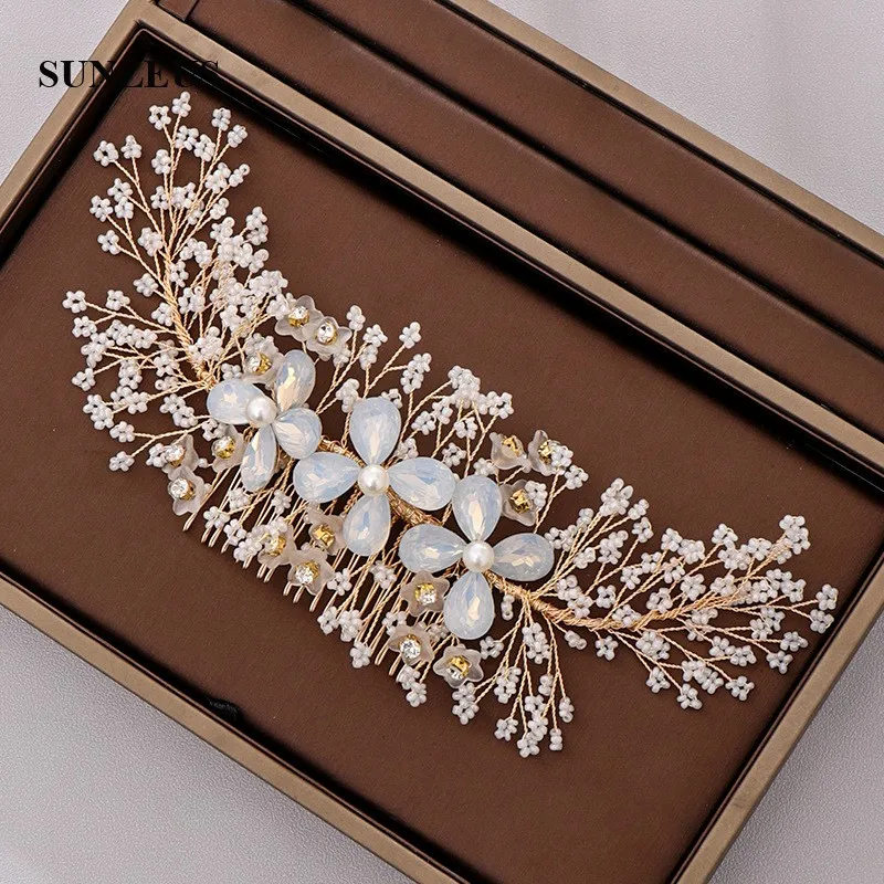 

Гребень для волос ручной работы с маленькими бусинами, свадебный головной убор с цветами, аксессуары для волос SQ451